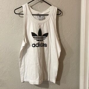 Adidas White Sleeveless Relaxed Tank Top